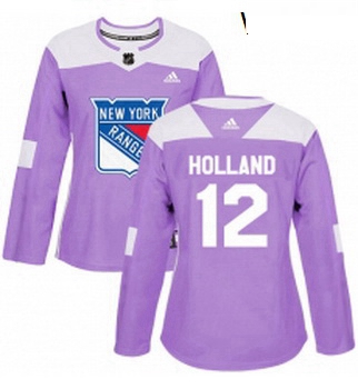 Womens Adidas New York Rangers 12 Peter Holland Authentic Purple Fights Cancer Practice NHL Jersey