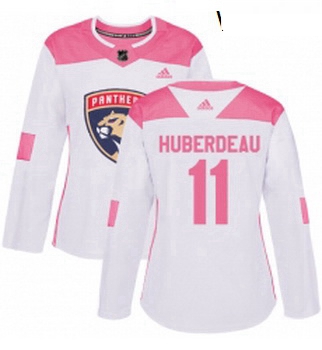 Womens Adidas Florida Panthers 11 Jonathan Huberdeau Authentic WhitePink Fashion NHL Jersey