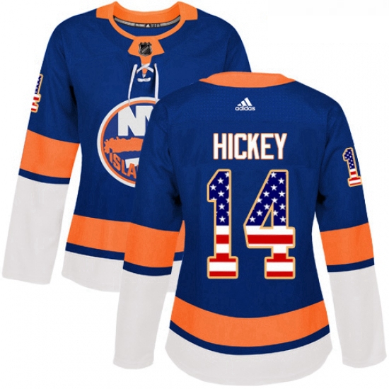 Womens Adidas New York Islanders 14 Thomas Hickey Authentic Royal Blue USA Flag Fashion NHL Jersey