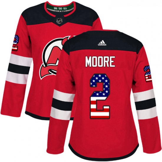 Womens Adidas New Jersey Devils 2 John Moore Authentic Red USA Flag Fashion NHL Jersey