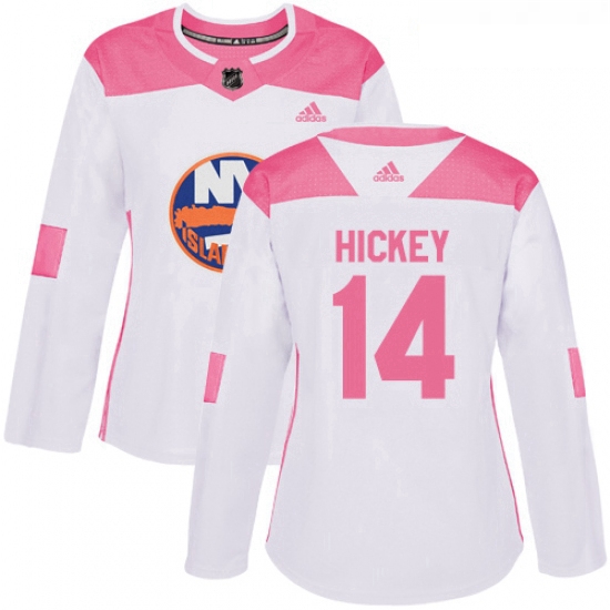 Womens Adidas New York Islanders 14 Thomas Hickey Authentic WhitePink Fashion NHL Jersey