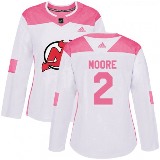 Womens Adidas New Jersey Devils 2 John Moore Authentic WhitePink