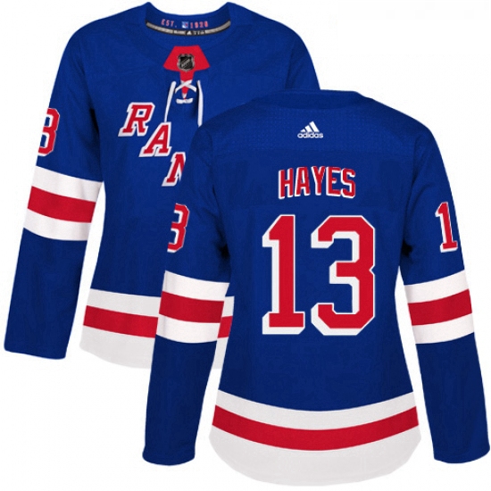 Womens Adidas New York Rangers 13 Kevin Hayes Authentic Royal Blue Home NHL Jersey