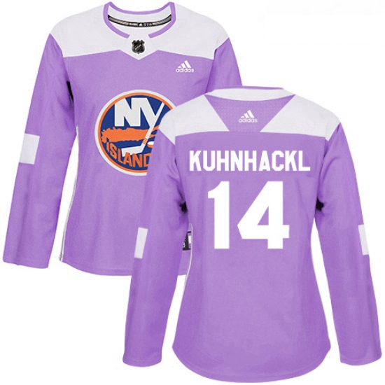 Womens Adidas New York Islanders 14 Tom Kuhnhackl Authentic Purple Fights Cancer Practice NHL Jersey