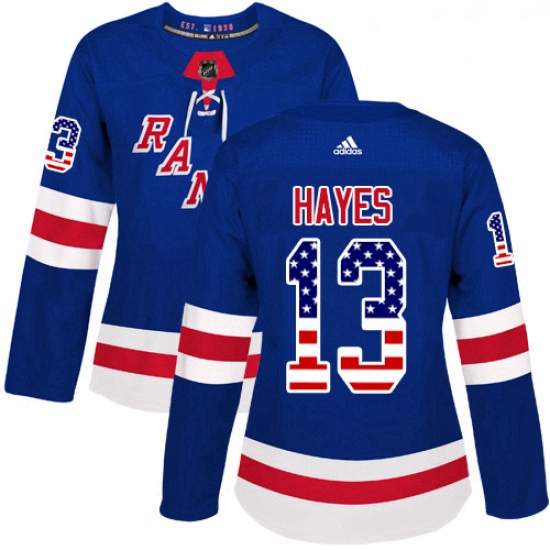 Womens Adidas New York Rangers 13 Kevin Hayes Authentic Royal Blue USA Flag Fashion NHL Jersey