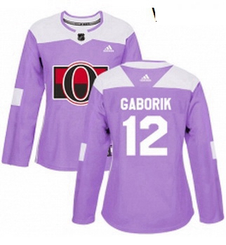 Womens Adidas Ottawa Senators 12 Marian Gaborik Authentic Purple Fights Cancer Practice NHL Jersey