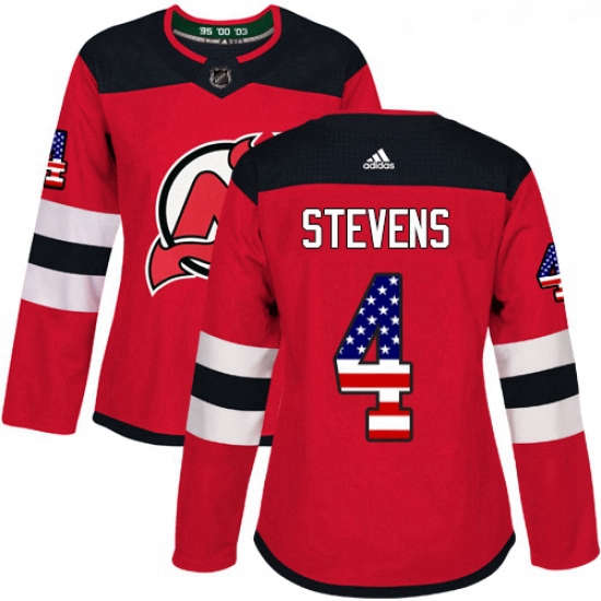 Womens Adidas New Jersey Devils 4 Scott Stevens Authentic Red USA Flag Fashion NHL Jersey