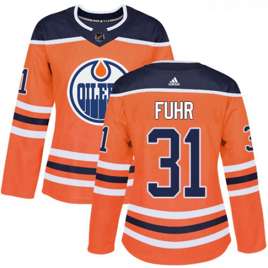 Womens Adidas Edmonton Oilers 31 Grant Fuhr Authentic Orange Home NHL Jersey