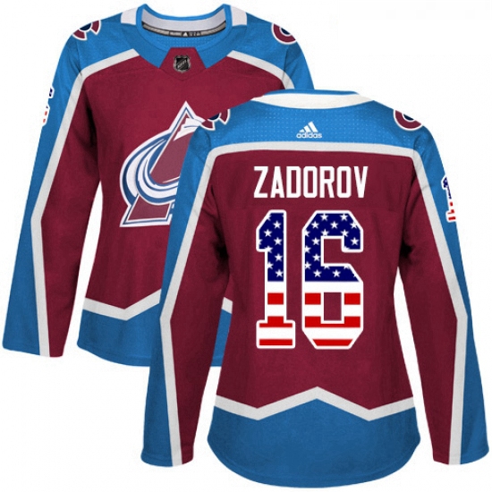 Womens Adidas Colorado Avalanche 16 Nikita Zadorov Authentic Burgundy Red USA Flag Fashion NHL Jerse