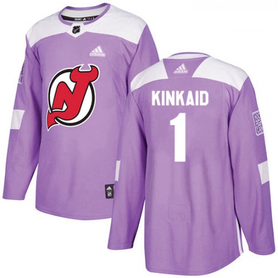 Youth Adidas New Jersey Devils 1 Keith Kinkaid Authentic Purple Fights Cancer Practice NHL Jersey