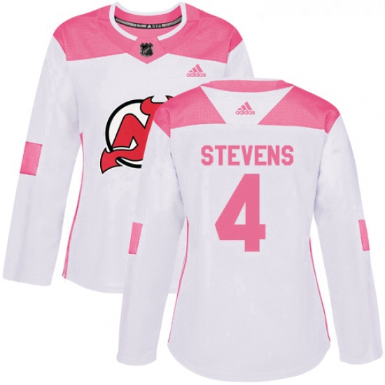 Womens Adidas New Jersey Devils 4 Scott Stevens Authentic WhitePink Fashion NHL Jersey