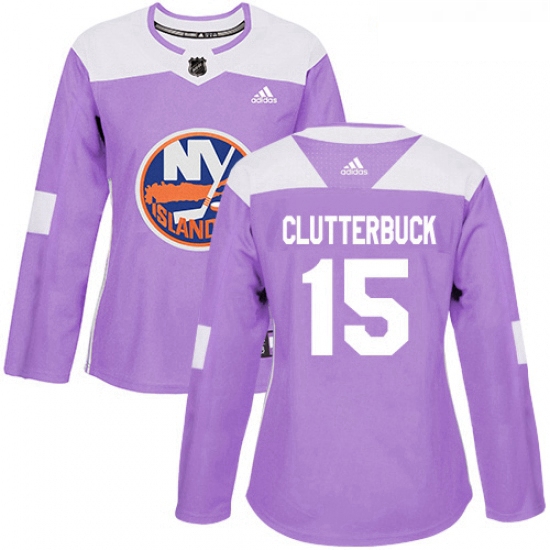 Womens Adidas New York Islanders 15 Cal Clutterbuck Authentic Purple Fights Cancer Practice NHL Jers