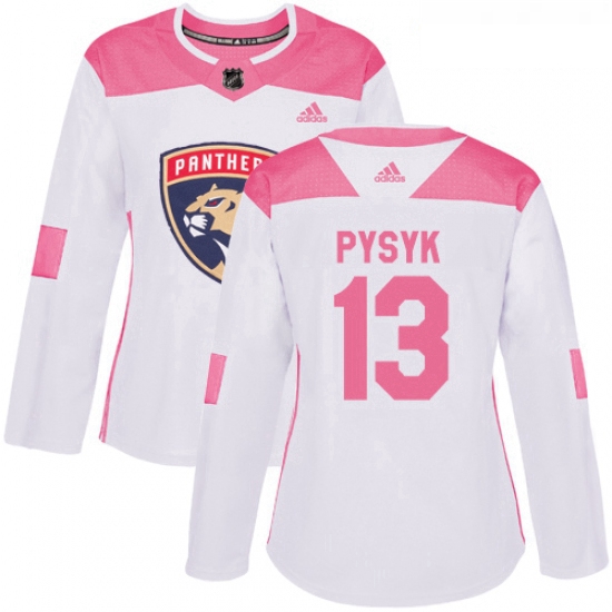 Womens Adidas Florida Panthers 13 Mark Pysyk Authentic WhitePink Fashion NHL Jersey