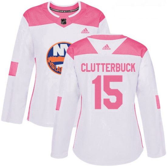 Womens Adidas New York Islanders 15 Cal Clutterbuck Authentic WhitePink Fashion NHL Jersey