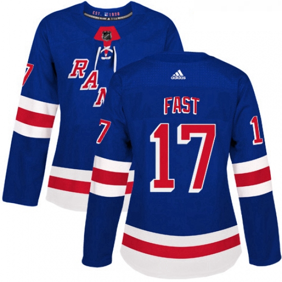 Womens Adidas New York Rangers 17 Jesper Fast Authentic Royal Blue Home NHL Jersey