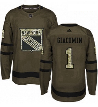 Youth Adidas New York Rangers 1 Eddie Giacomin Premier Green Salute to Service NHL Jersey