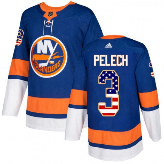 Youth Adidas New York Islanders 3 Adam Pelech Authentic Royal Blue USA Flag Fashion NHL Jersey