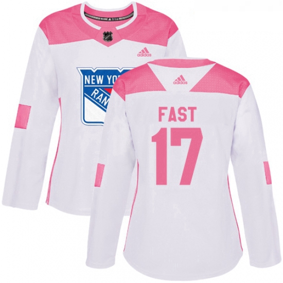 Womens Adidas New York Rangers 17 Jesper Fast Authentic WhitePin