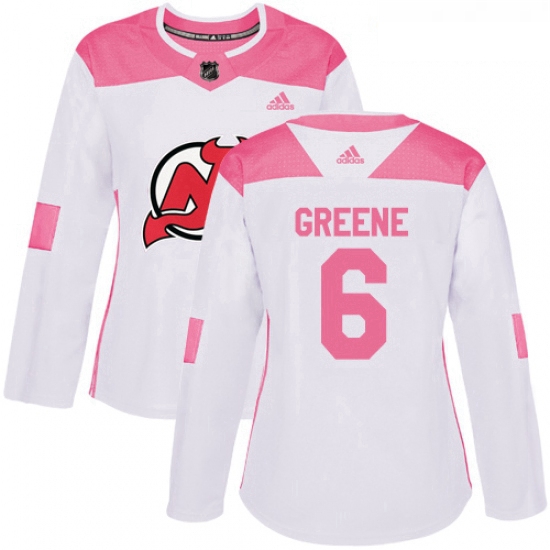 Womens Adidas New Jersey Devils 6 Andy Greene Authentic WhitePink Fashion NHL Jersey