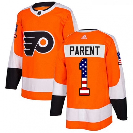 Youth Adidas Philadelphia Flyers 1 Bernie Parent Authentic Orange USA Flag Fashion NHL Jersey