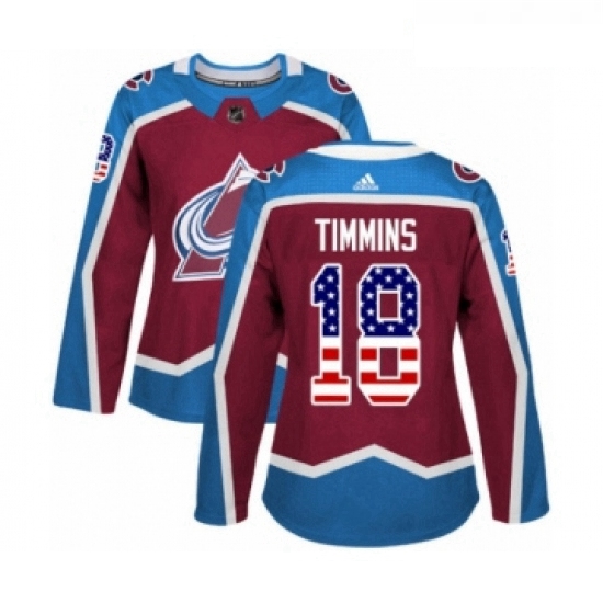 Womens Adidas Colorado Avalanche 18 Conor Timmins Authentic Burgundy Red USA Flag Fashion NHL Jersey