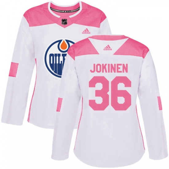 Womens Adidas Edmonton Oilers 36 Jussi Jokinen Authentic WhitePink Fashion NHL Jersey