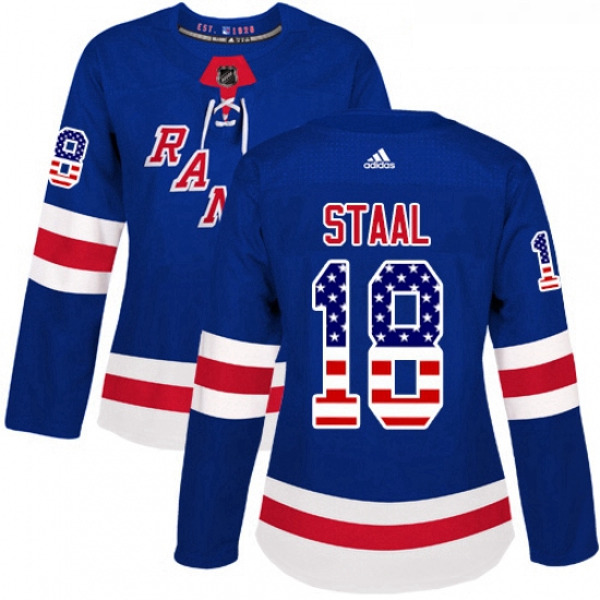 Womens Adidas New York Rangers 18 Marc Staal Authentic Royal Blue USA Flag Fashion NHL Jersey