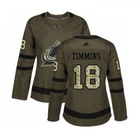 Womens Adidas Colorado Avalanche 18 Conor Timmins Authentic Green Salute to Service NHL Jersey