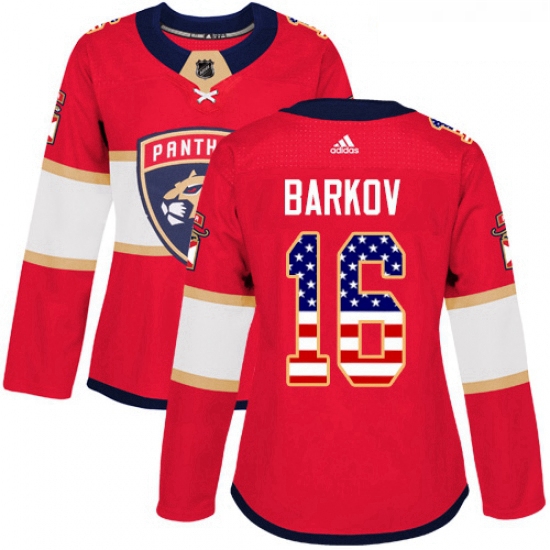 Womens Adidas Florida Panthers 16 Aleksander Barkov Authentic Red USA Flag Fashion NHL Jersey