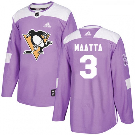 Youth Adidas Pittsburgh Penguins 3 Olli Maatta Authentic Purple Fights Cancer Practice NHL Jersey