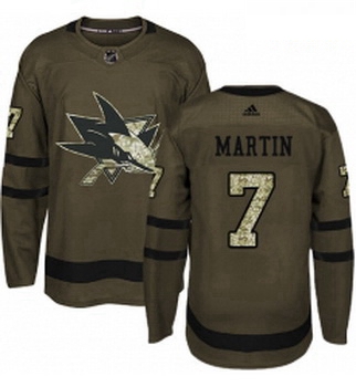 Youth Adidas San Jose Sharks 7 Paul Martin Authentic Green Salute to Service NHL Jersey