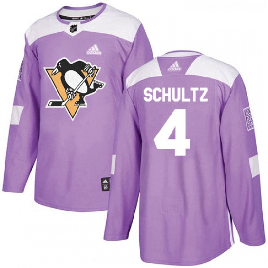 Youth Adidas Pittsburgh Penguins 4 Justin Schultz Authentic Purple Fights Cancer Practice NHL Jersey