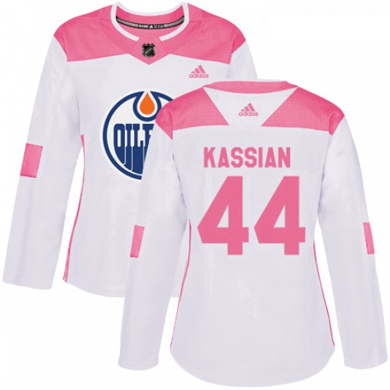 Womens Adidas Edmonton Oilers 44 Zack Kassian Authentic WhitePink Fashion NHL Jersey