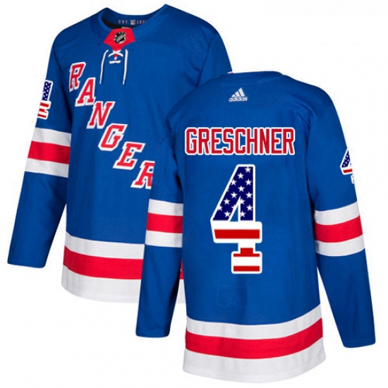 Youth Adidas New York Rangers 4 Ron Greschner Authentic Royal Blue USA Flag Fashion NHL Jersey