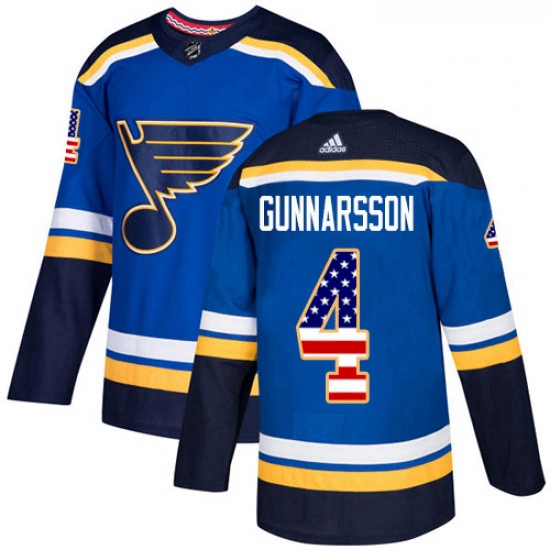 Youth Adidas St Louis Blues 4 Carl Gunnarsson Authentic Blue USA Flag Fashion NHL Jersey