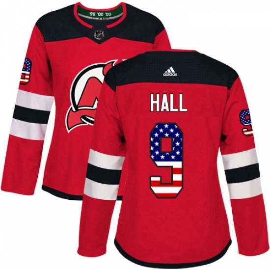 Womens Adidas New Jersey Devils 9 Taylor Hall Authentic Red USA Flag Fashion NHL Jersey