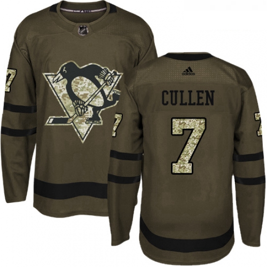 Youth Adidas Pittsburgh Penguins 7 Matt Cullen Authentic Green Salute to Service NHL Jersey