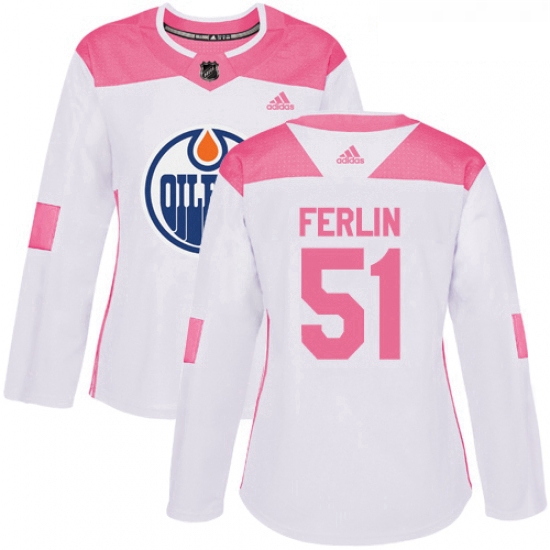 Womens Adidas Edmonton Oilers 51 Brian Ferlin Authentic WhitePink Fashion NHL Jersey