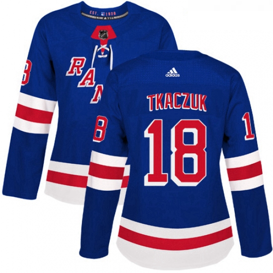 Womens Adidas New York Rangers 18 Walt Tkaczuk Premier Royal Blue Home NHL Jersey