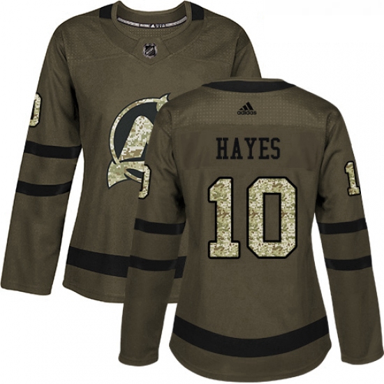 Womens Adidas New Jersey Devils 10 Jimmy Hayes Authentic Green Salute to Service NHL Jersey