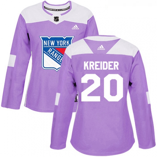 Womens Adidas New York Rangers 20 Chris Kreider Authentic Purple Fights Cancer Practice NHL Jersey