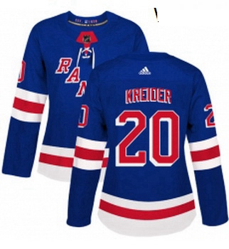 Womens Adidas New York Rangers 20 Chris Kreider Authentic Royal Blue Home NHL Jersey