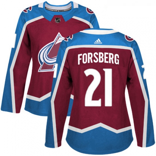 Womens Adidas Colorado Avalanche 21 Peter Forsberg Authentic Burgundy Red Home NHL Jersey