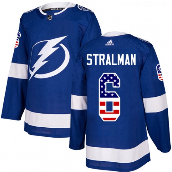 Youth Adidas Tampa Bay Lightning 6 Anton Stralman Authentic Blue USA Flag Fashion NHL Jersey