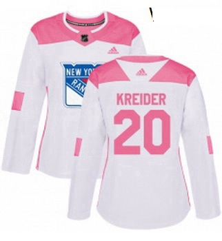 Womens Adidas New York Rangers 20 Chris Kreider Authentic WhitePink Fashion NHL Jersey