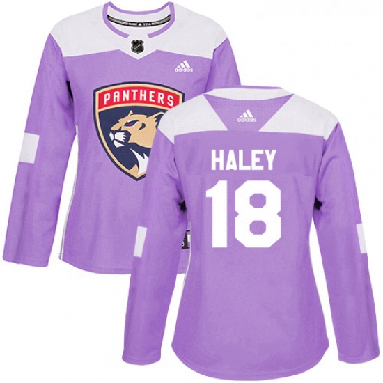 Womens Adidas Florida Panthers 18 Micheal Haley Authentic Purple Fights Cancer Practice NHL Jersey