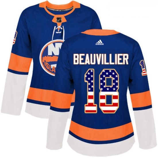 Womens Adidas New York Islanders 18 Anthony Beauvillier Authentic Royal Blue USA Flag Fashion NHL Je