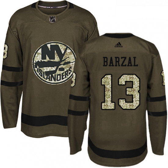 Youth Adidas New York Islanders 13 Mathew Barzal Authentic Green Salute to Service NHL Jersey