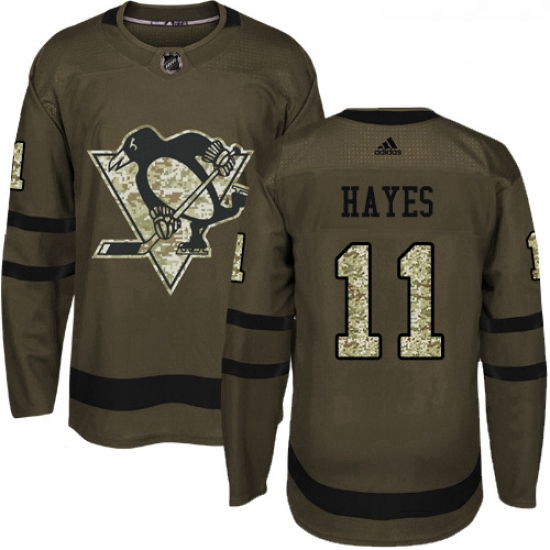 Youth Adidas Pittsburgh Penguins 11 Jimmy Hayes Authentic Green Salute to Service NHL Jersey