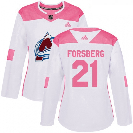 Womens Adidas Colorado Avalanche 21 Peter Forsberg Authentic WhitePink Fashion NHL Jersey